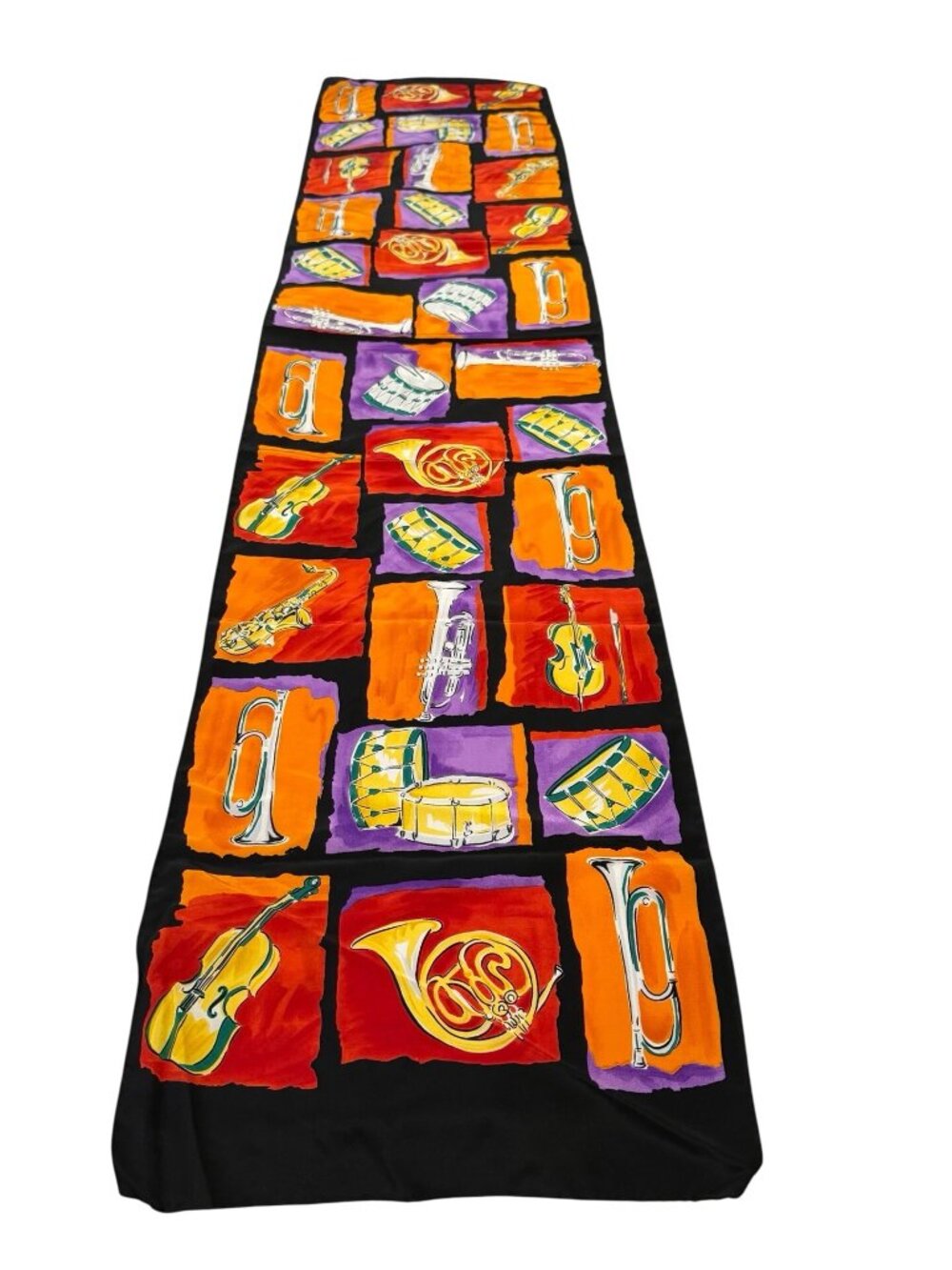 Talbots Musical Instruments Silk Oblong Scarf 58x13 Violin Trumpet Drum Horn